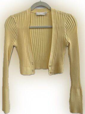 Jonathan Simkhai Pale Yellow Ribbed Cropped Cardigan